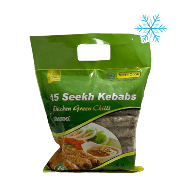Crown - (Frozen) Seekh Kebab Chicken Green Chili 15 Pieces Halal - 900g