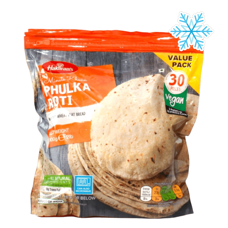 Haldiram's - (Frozen) Minute Khana Phulka Roti (Vegan) 30 Pieces