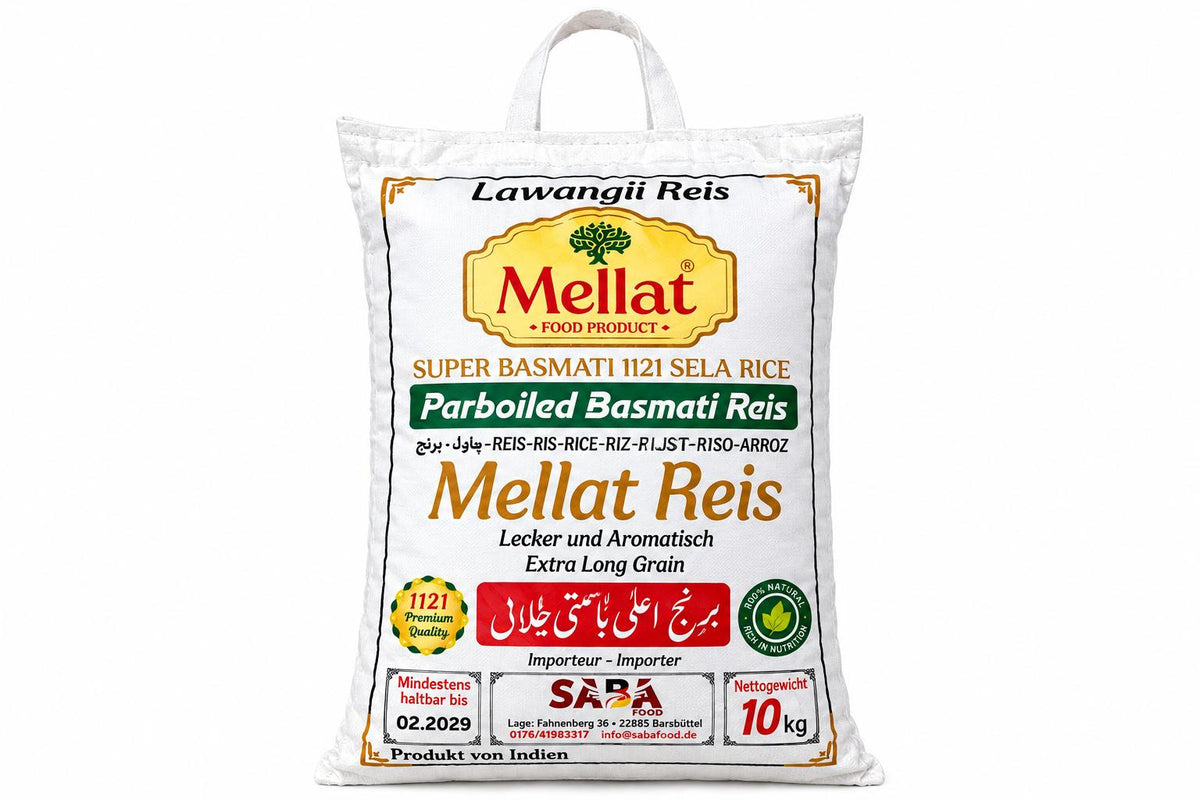 Mellat Super Basmati 1121 Sella Rice – Extra Long Grain Parboiled Basmati Rice – 10 kg